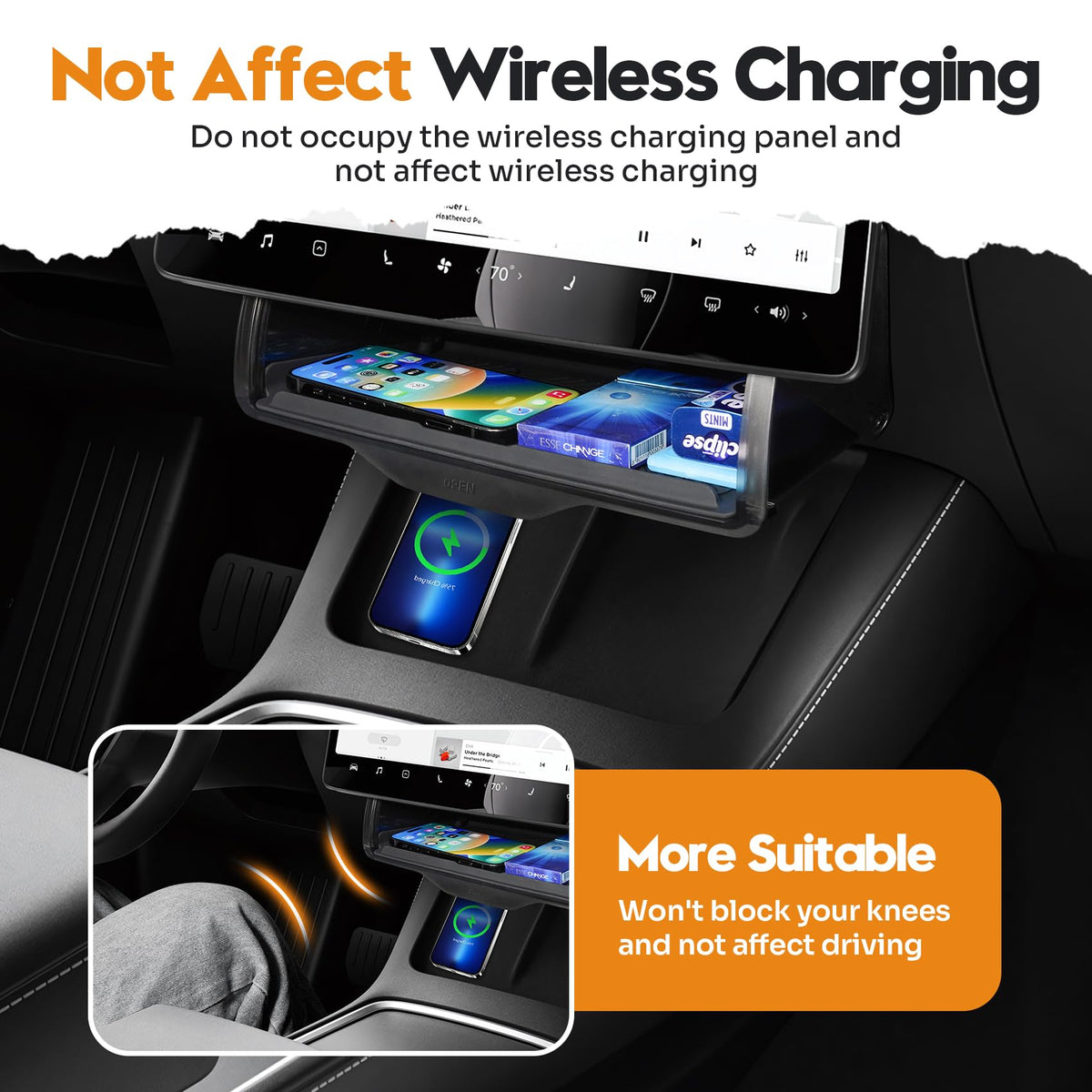 Canvcle open tray with phone and cards showing quick-access benefit