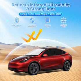 Canvcle side front door shade close-up showing precise Model Y fit