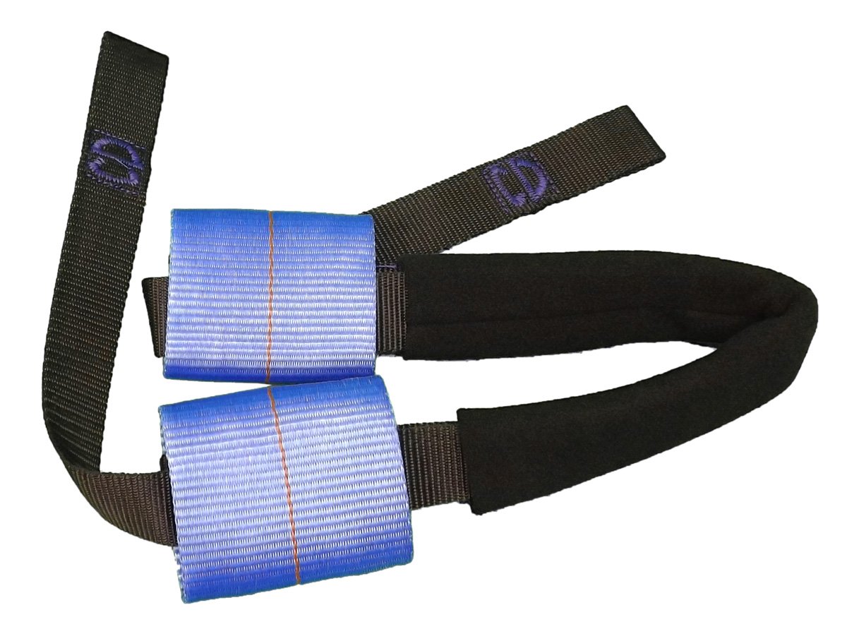 Canyon Dancer bar-harness front view showing blue webbing and durable construction for protective tie-downs