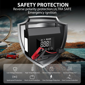 Capapro smart jumper cable clamps connected to a battery showing safe spark-free design