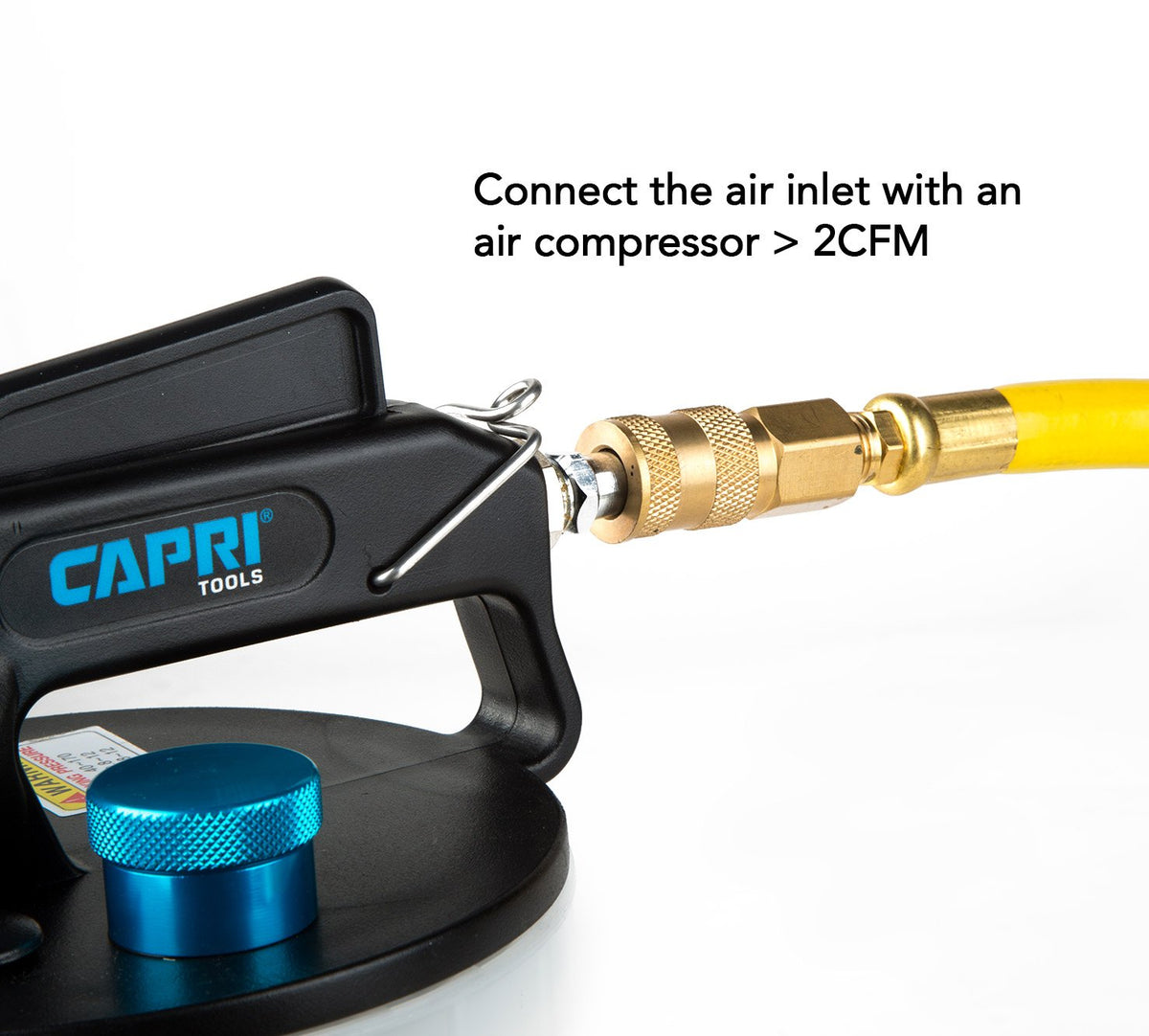 Capri Tools bleeder in use on caliper demonstrating clean fluid extraction