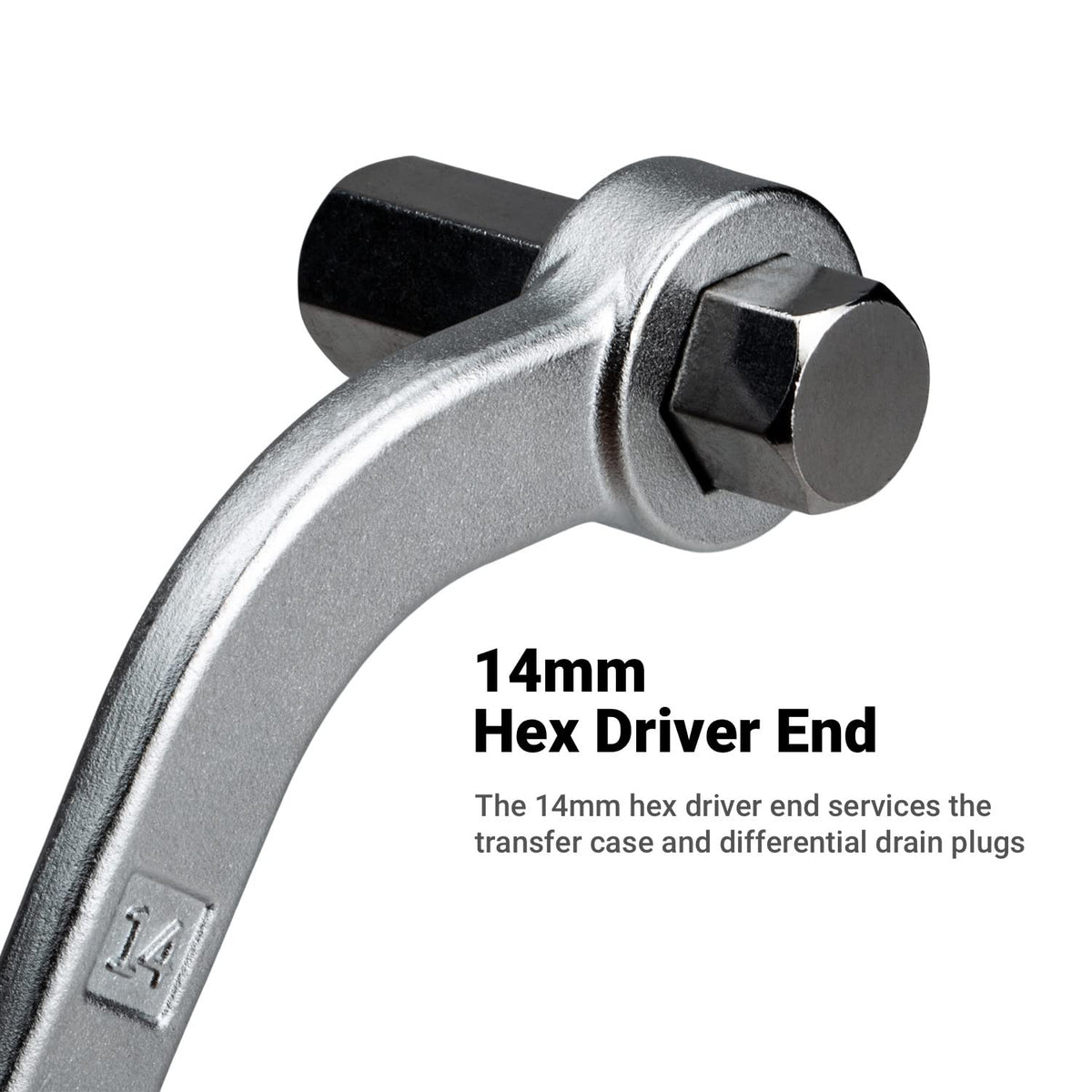 Capri Tools close-up of 14 mm hex driver for transfer case and differential plugs