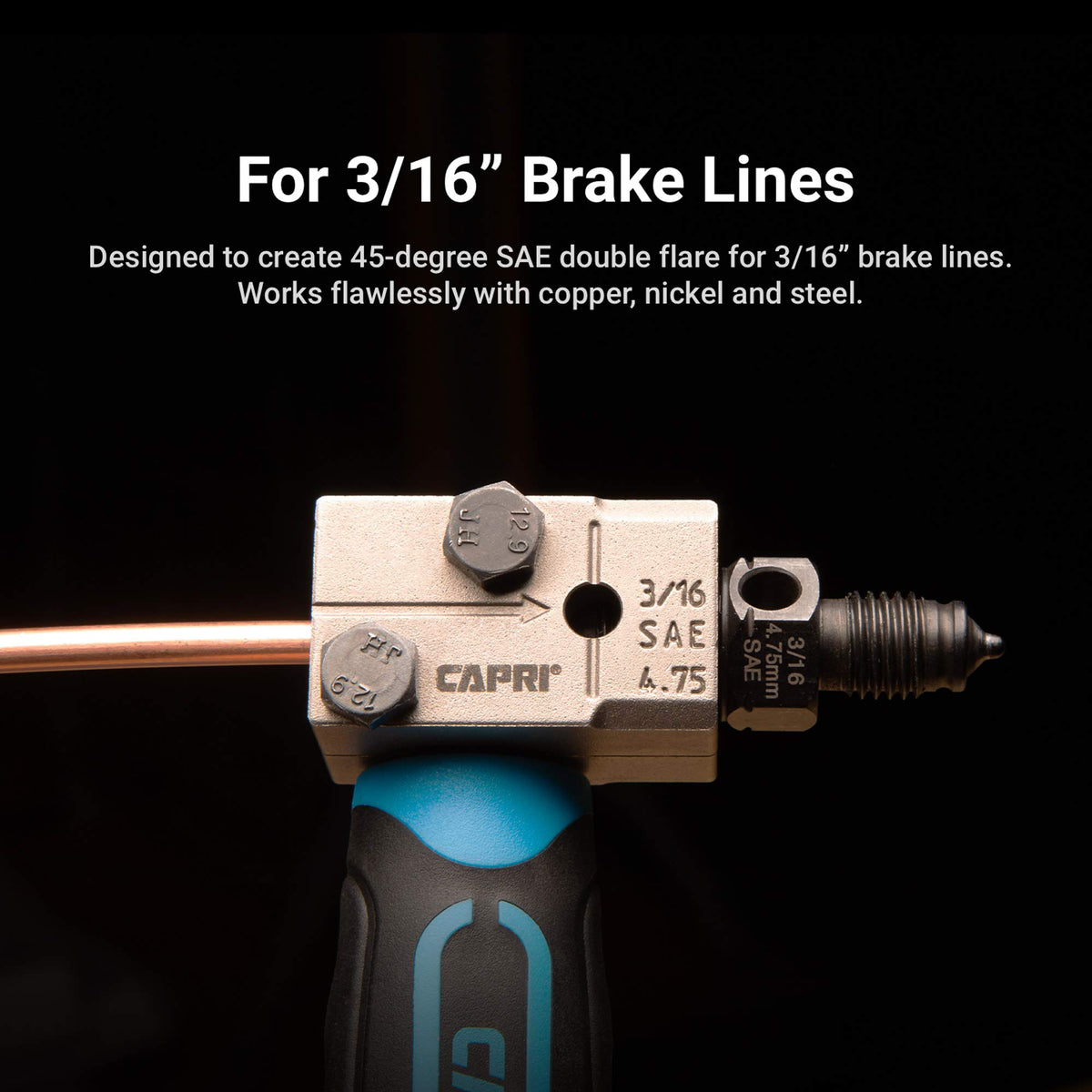 Capri Tools detachable die removed and beside tool demonstrating bench vise compatibility