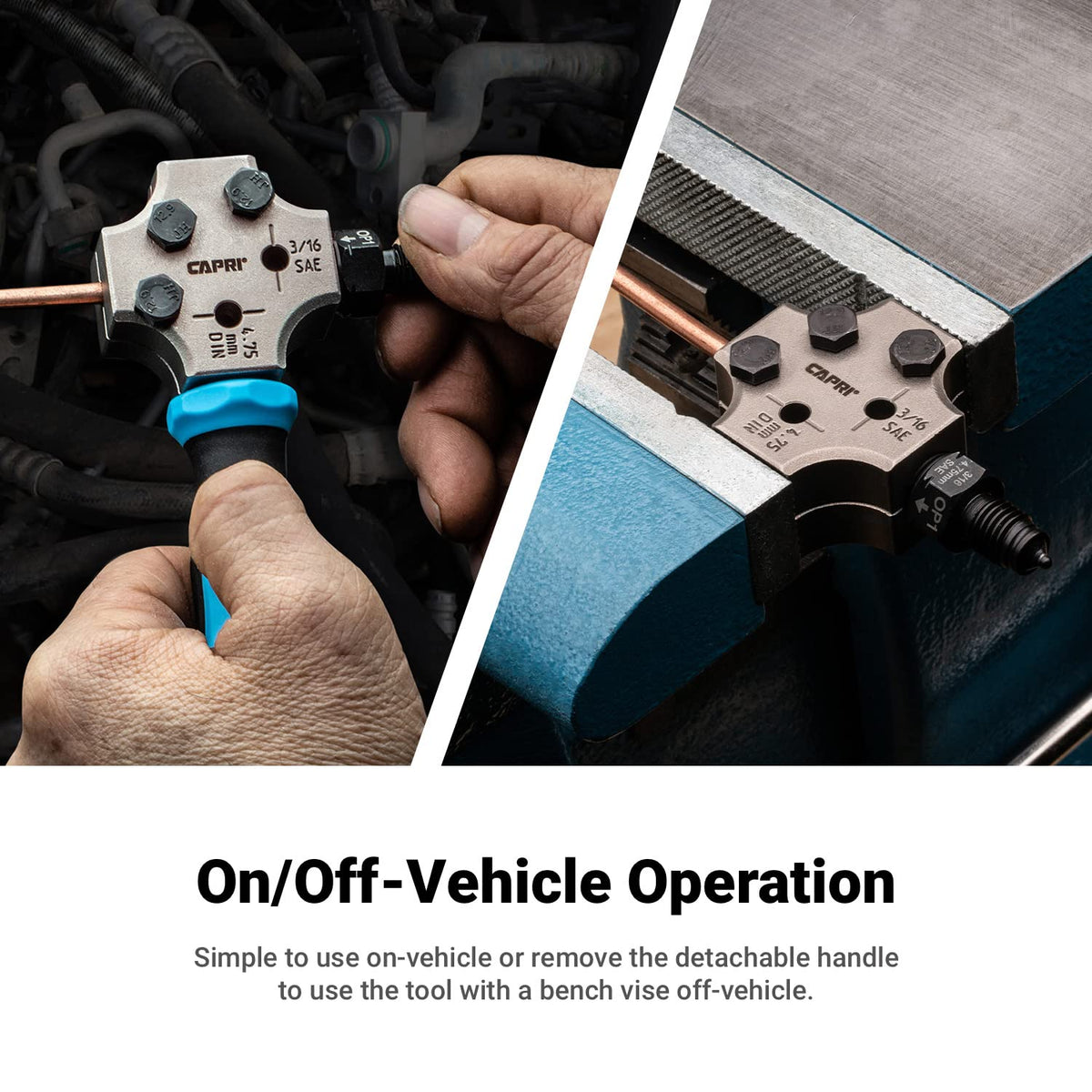 Capri Tools with 10 mm and 17 mm wrenches ready to operate tool