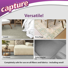 Capture car upholstery treated with powder, showing odor neutralizing benefit