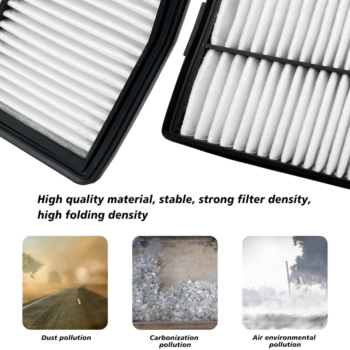 Capume engine air filter side view highlighting pleated media and durable frame for engine protection