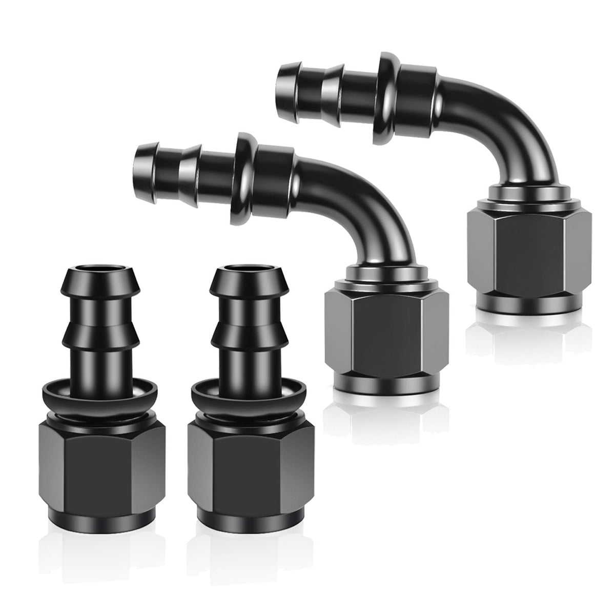 caqeg front view showing both straight and 90° fittings for quick selection and durability