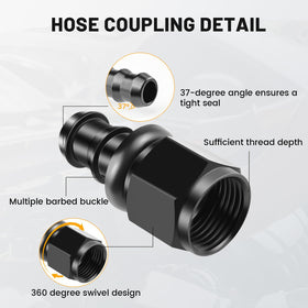 caqeg installed 90° fitting in tight engine space improving hose routing and clearance