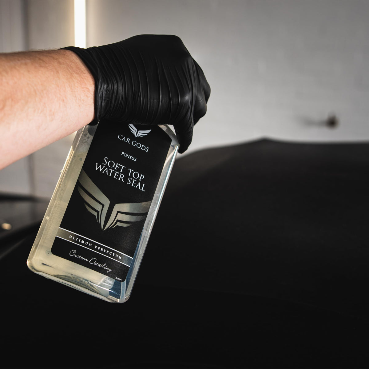 Car Gods label close-up highlighting directions and fabric-safe formula