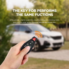 Car Keys Express key fob next to a credit card showing compact scale and portability