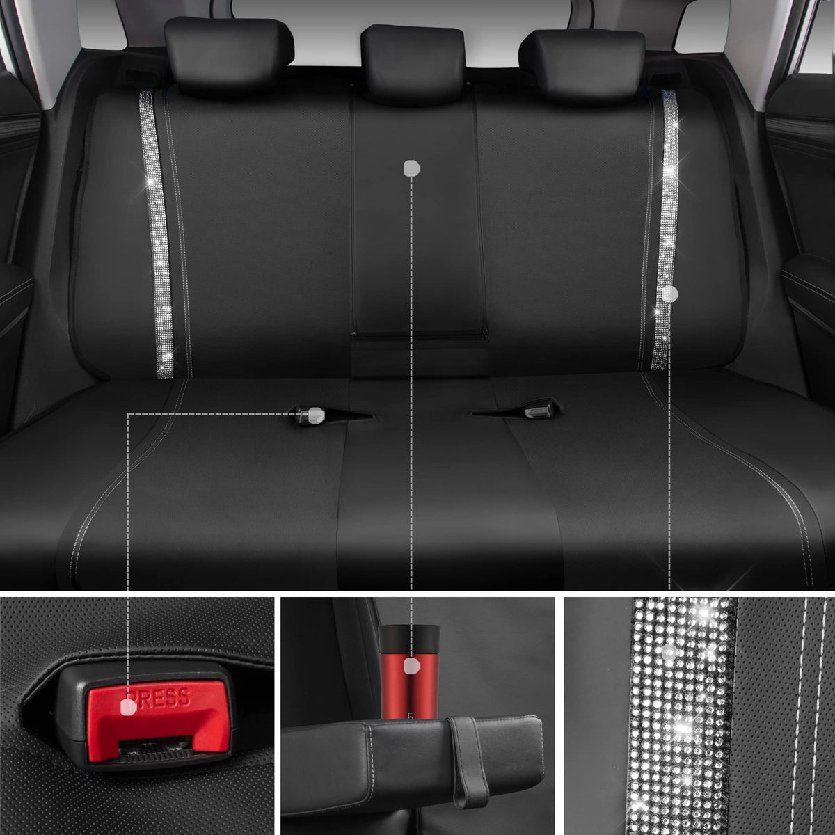CAR PASS airbag stitch detail showing safety-compatible seam design