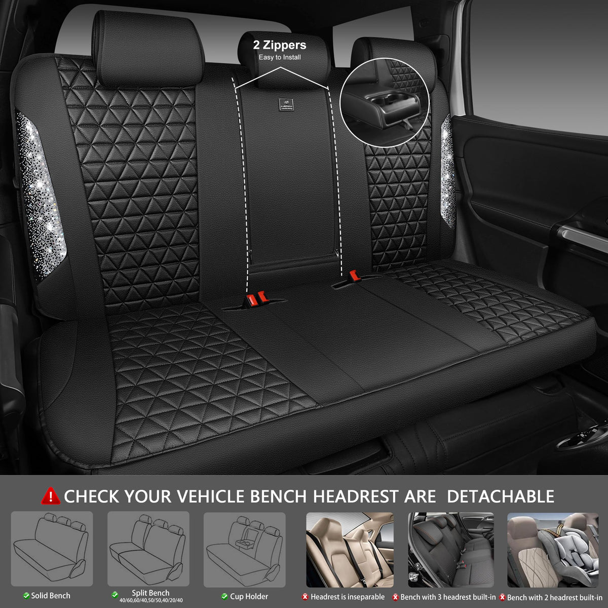 CAR PASS armrest zipper detail allowing armrest access and safety