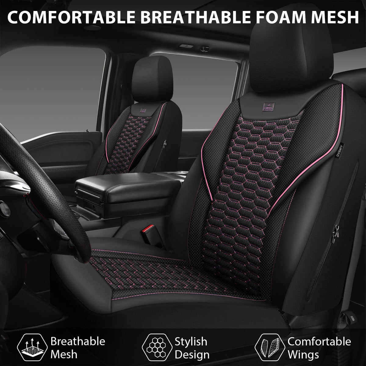 CAR PASS rear-of-seat view reveals elastic fit and anti-slip retention benefits