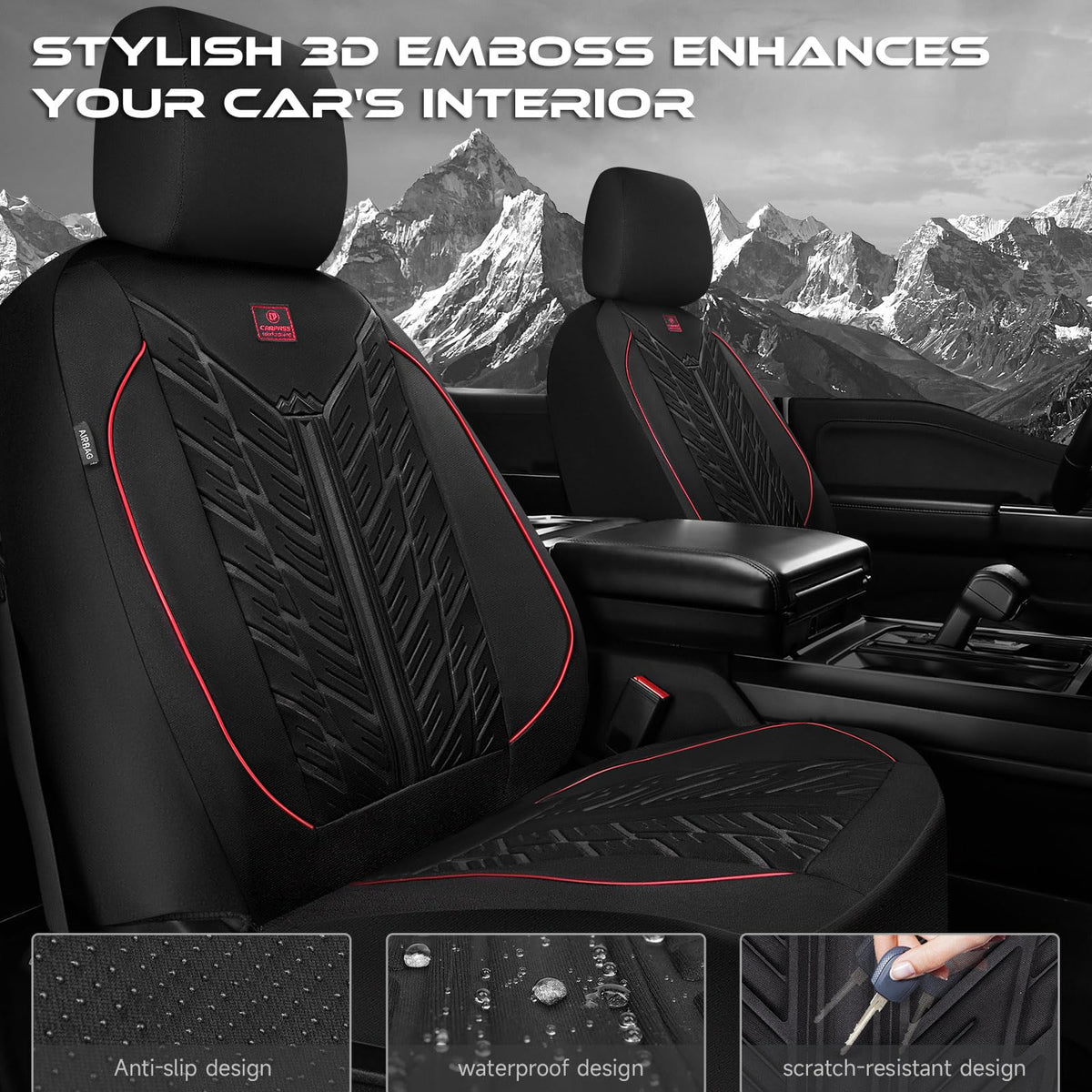CAR PASS black and red seat cover in car interior showing visual upgrade