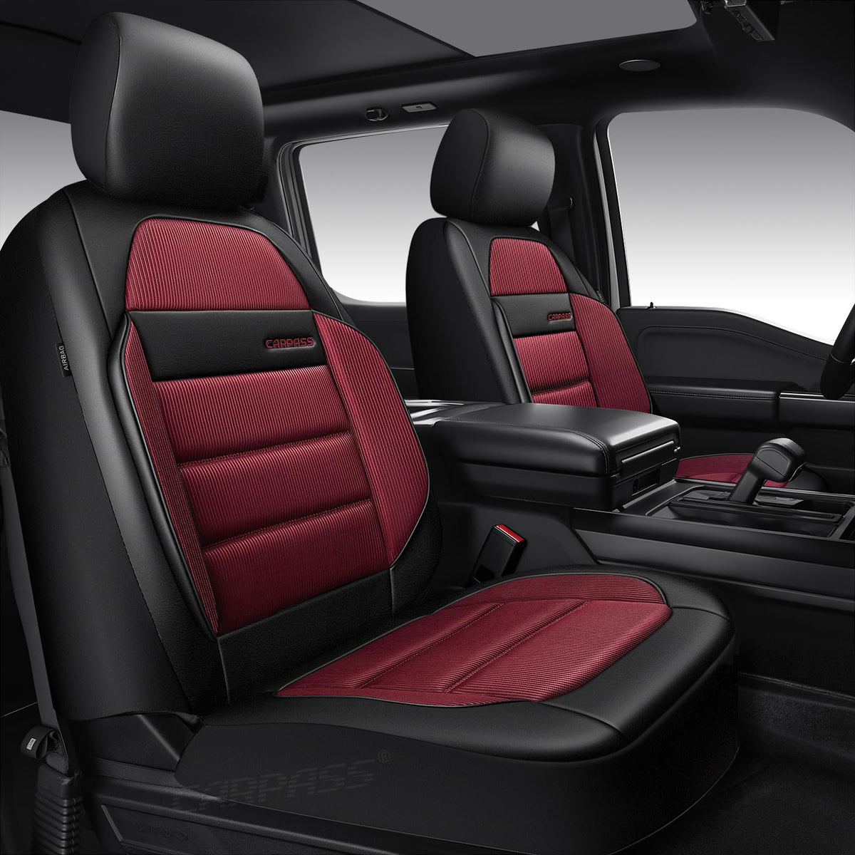 CAR PASS close-up of airy mesh and leather edge showing breathable texture