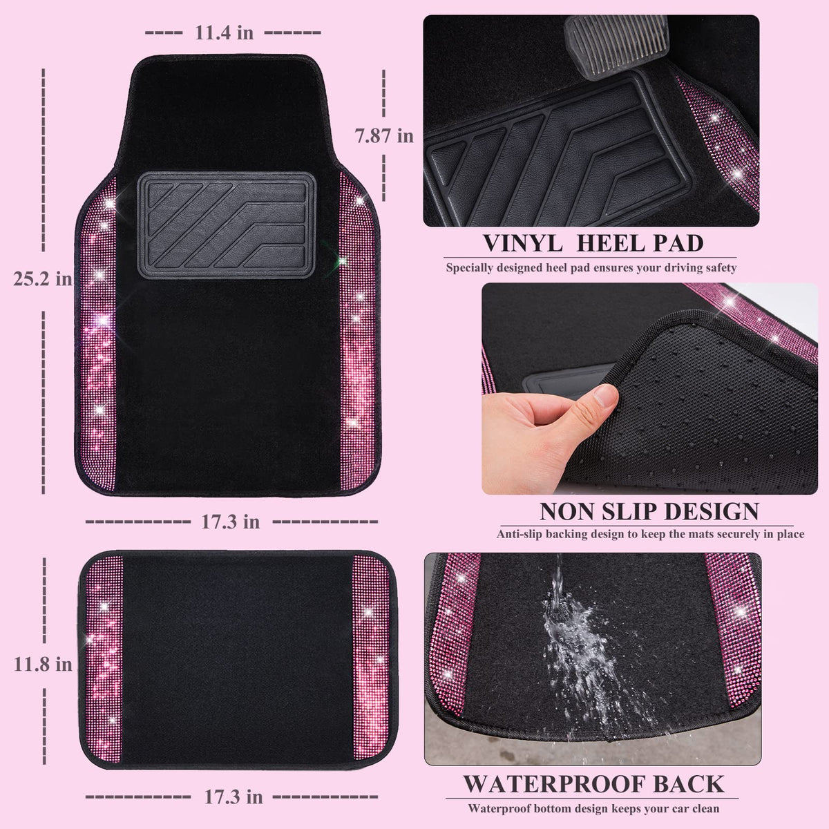 CAR PASS glitter center console pad detail showing wipe-clean surface and style
