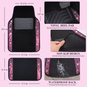 CAR PASS glitter center console pad detail showing wipe-clean surface and style