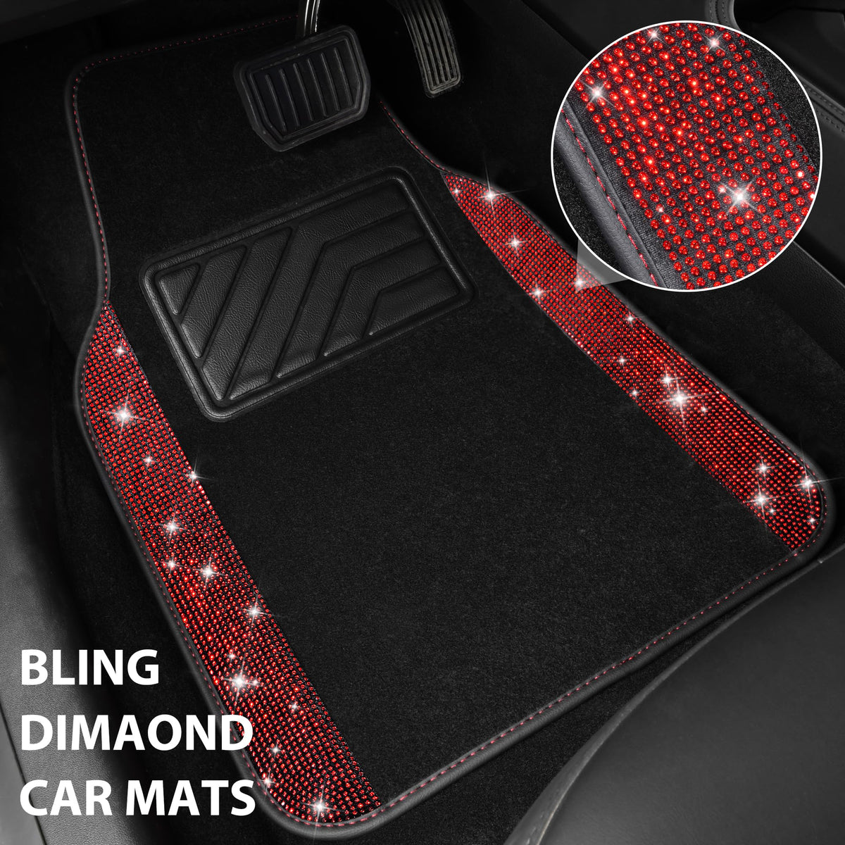 CAR PASS close-up of rhinestones highlighting sparkle and durability