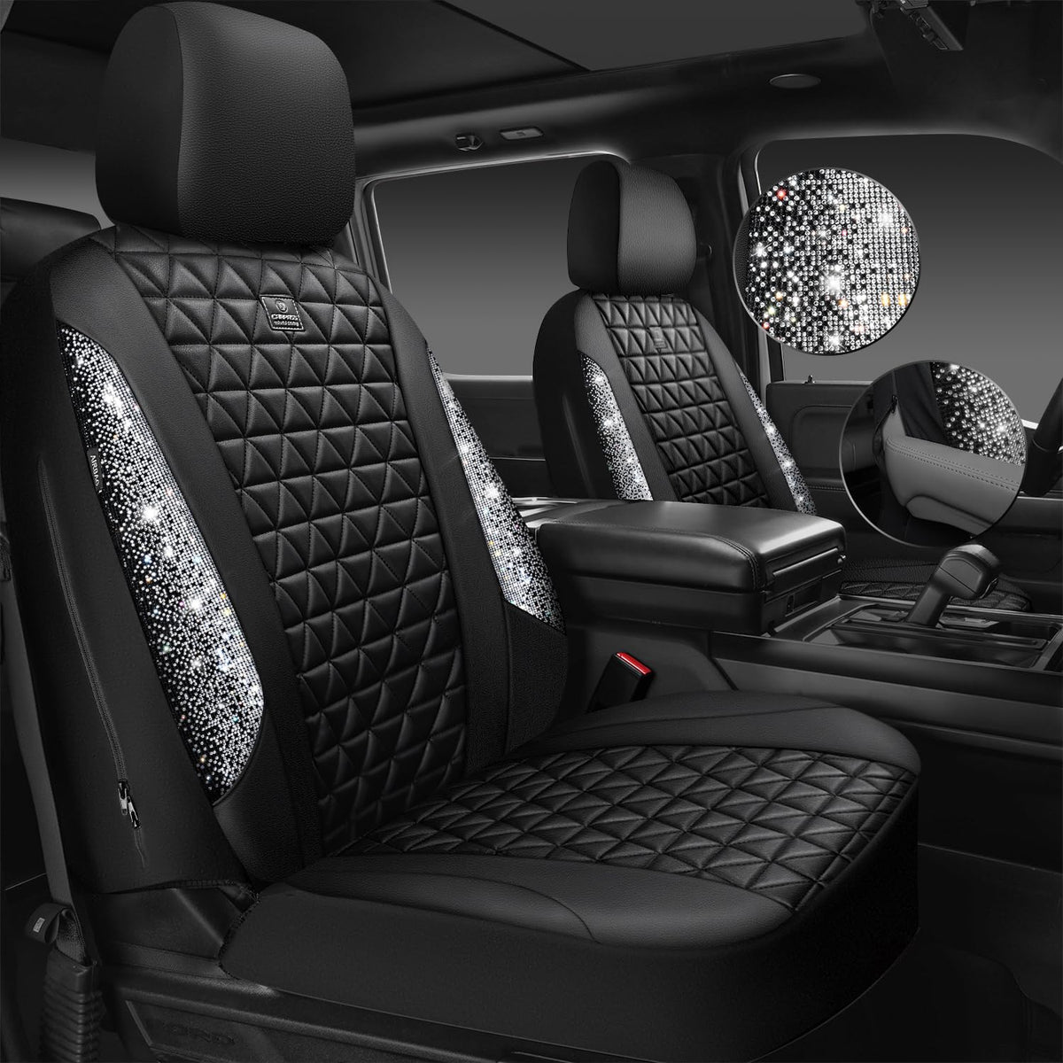 CAR PASS close-up of rhinestones and quilted texture for sparkle