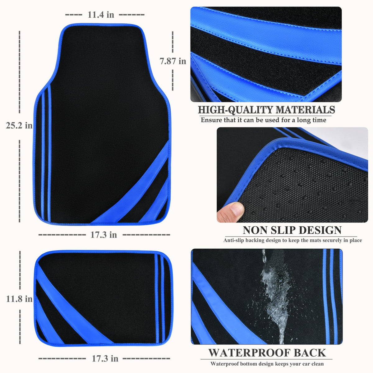 CAR PASS close-up of double-stitched blue edge for durability