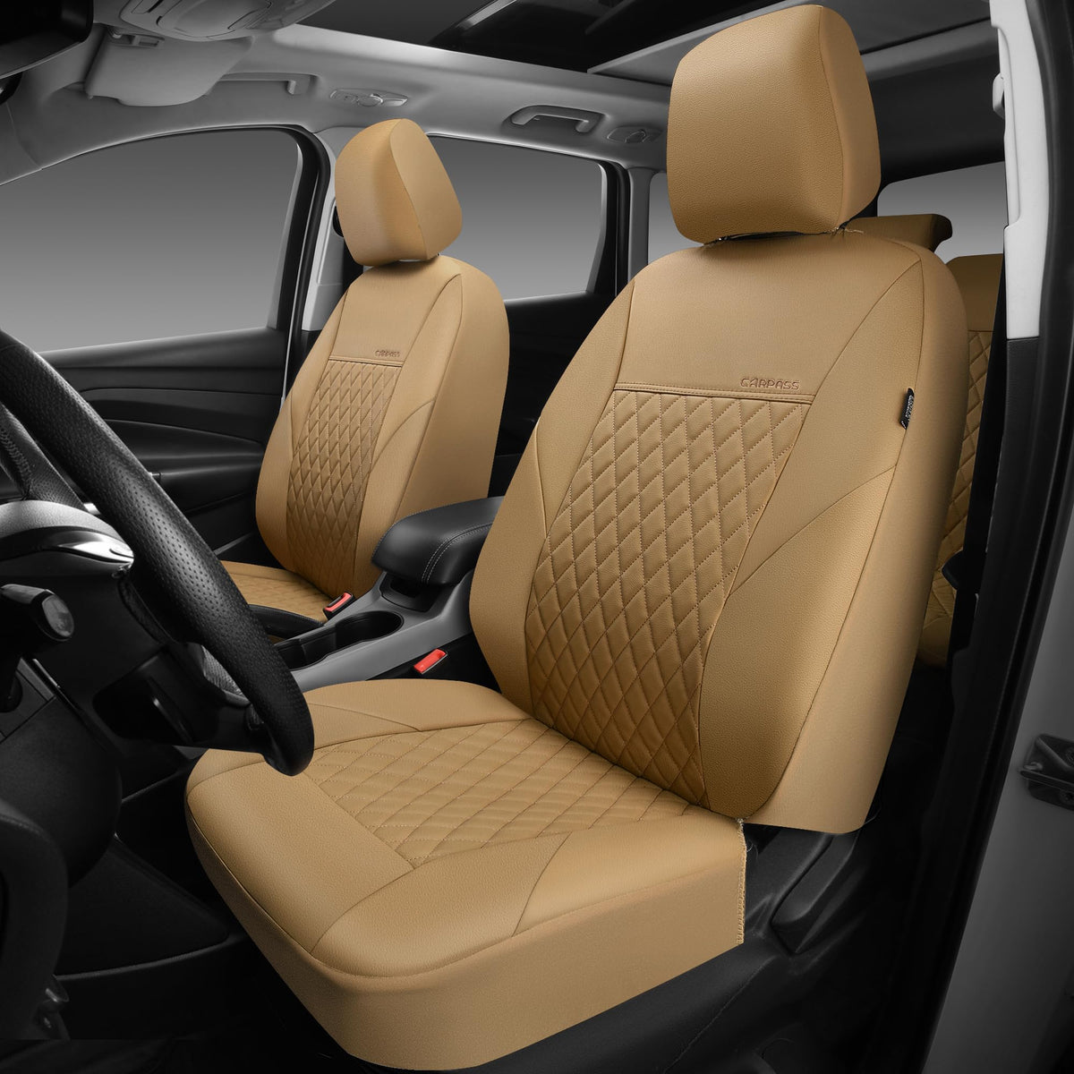 CAR PASS close-up of quilted faux leather texture for comfort benefit