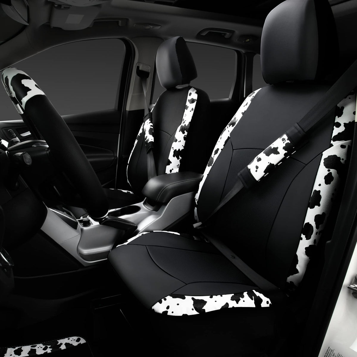 CAR PASS cow-print floor mats protecting carpet from dirt
