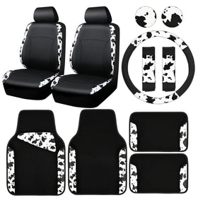 CAR PASS front seat covers showing cow print and protection