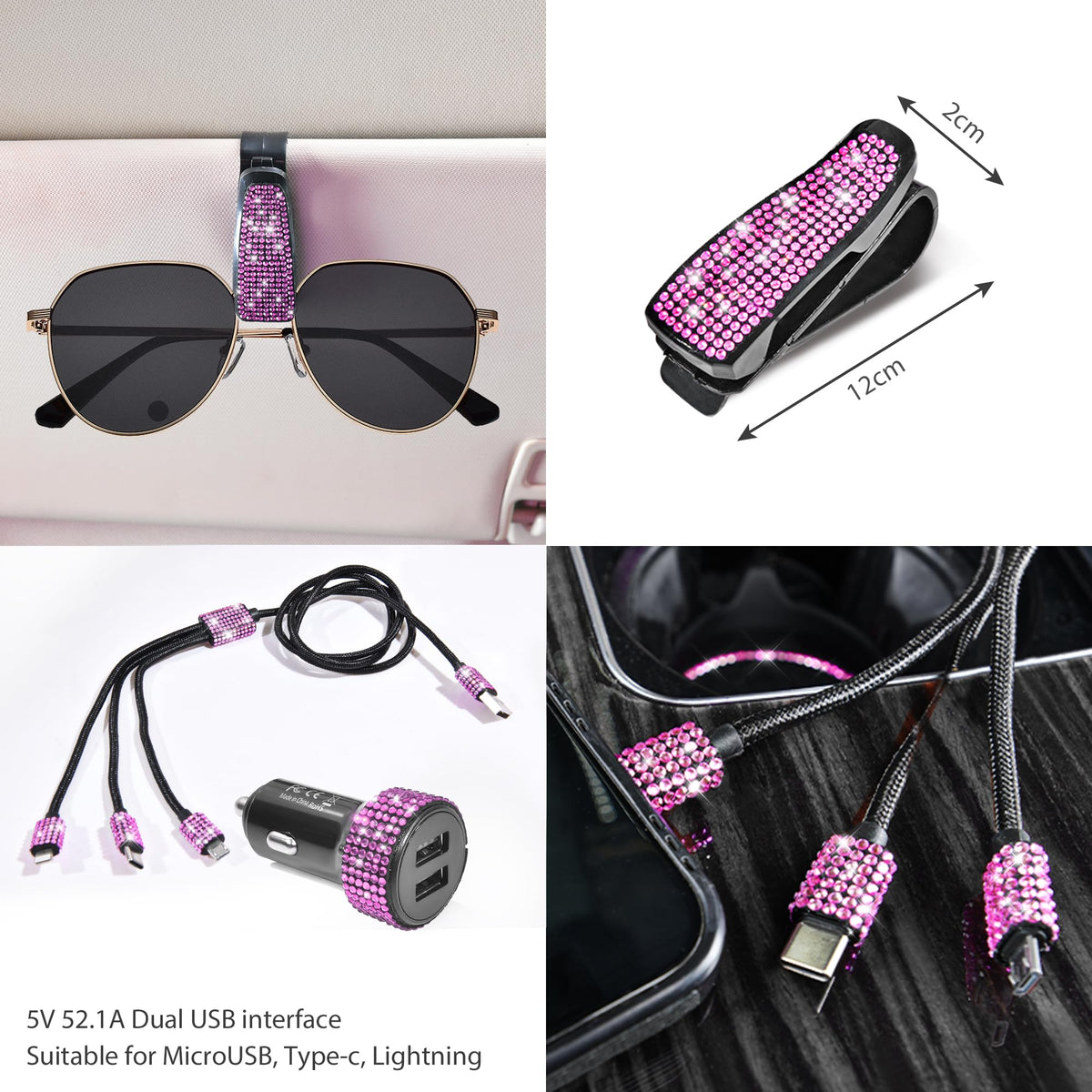 CAR PASS dual USB charger with 3-in-1 cable displaying fast charging convenience