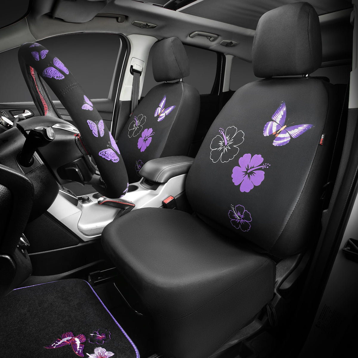 CAR PASS embroidered butterfly close-up highlighting stitching quality and decorative appeal