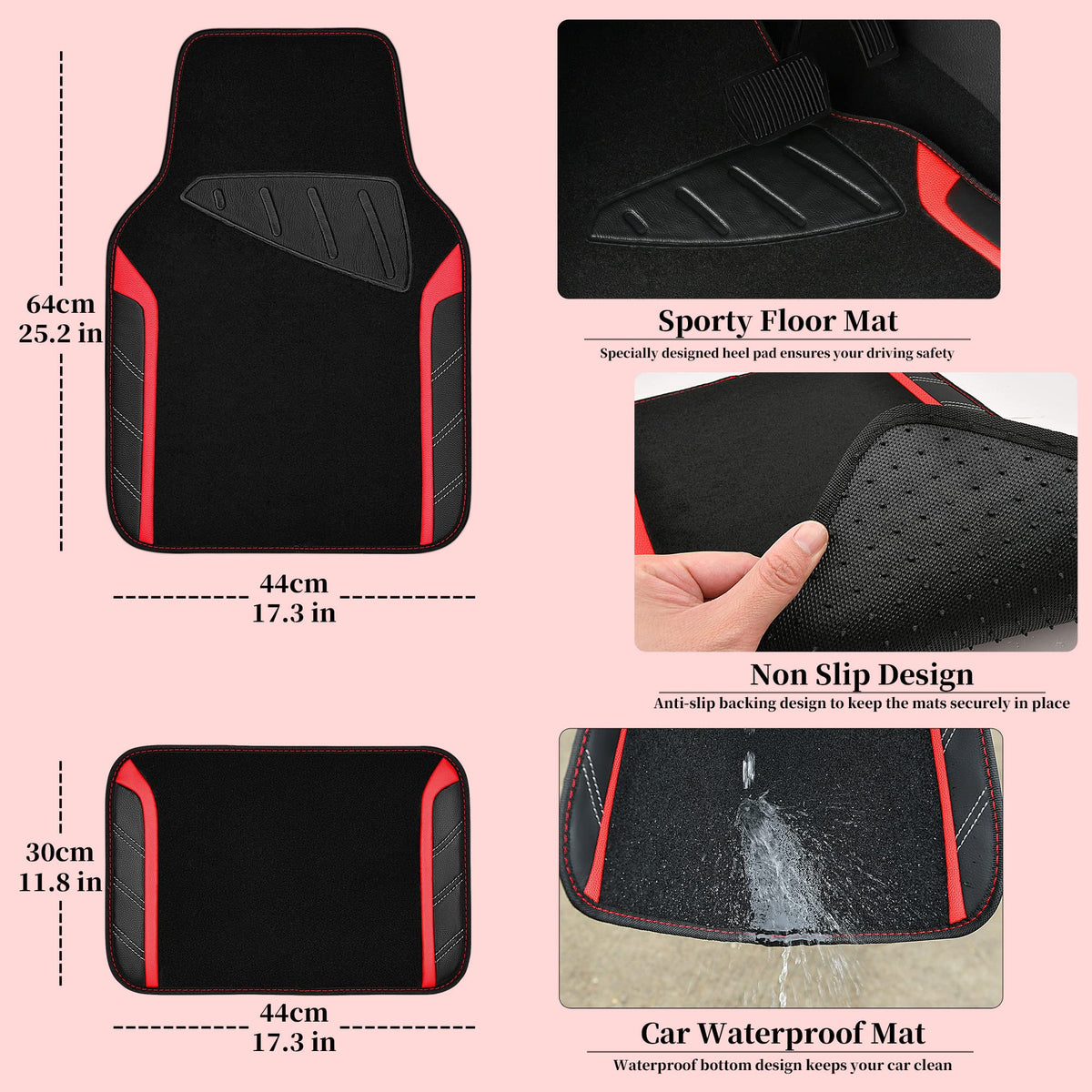 CAR PASS floor mat underside showing heavy nibbed backing for anti-slip stability