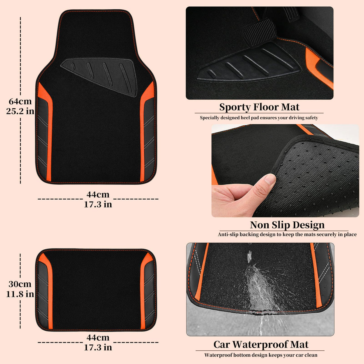 CAR PASS floor mat with water beading to show waterproof protection and easy cleanup