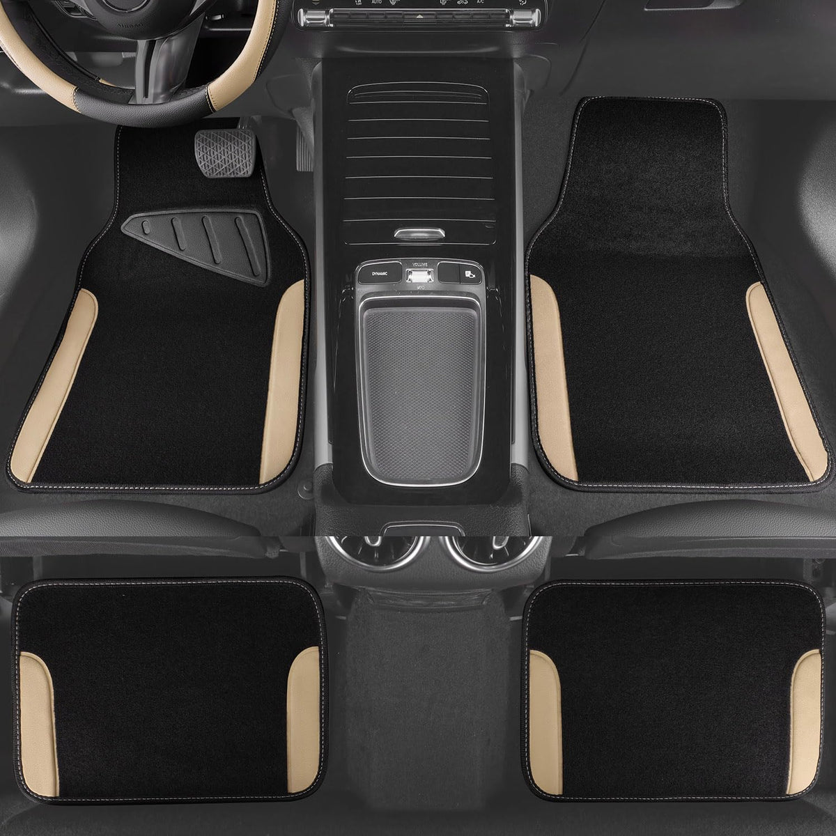 CAR PASS floor mats with spilled liquid showcasing waterproof protection and easy cleanup