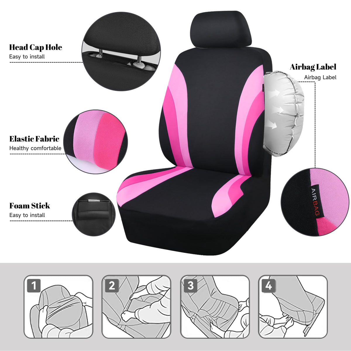 CAR PASS installed on driver seat displaying sporty pink look and protection