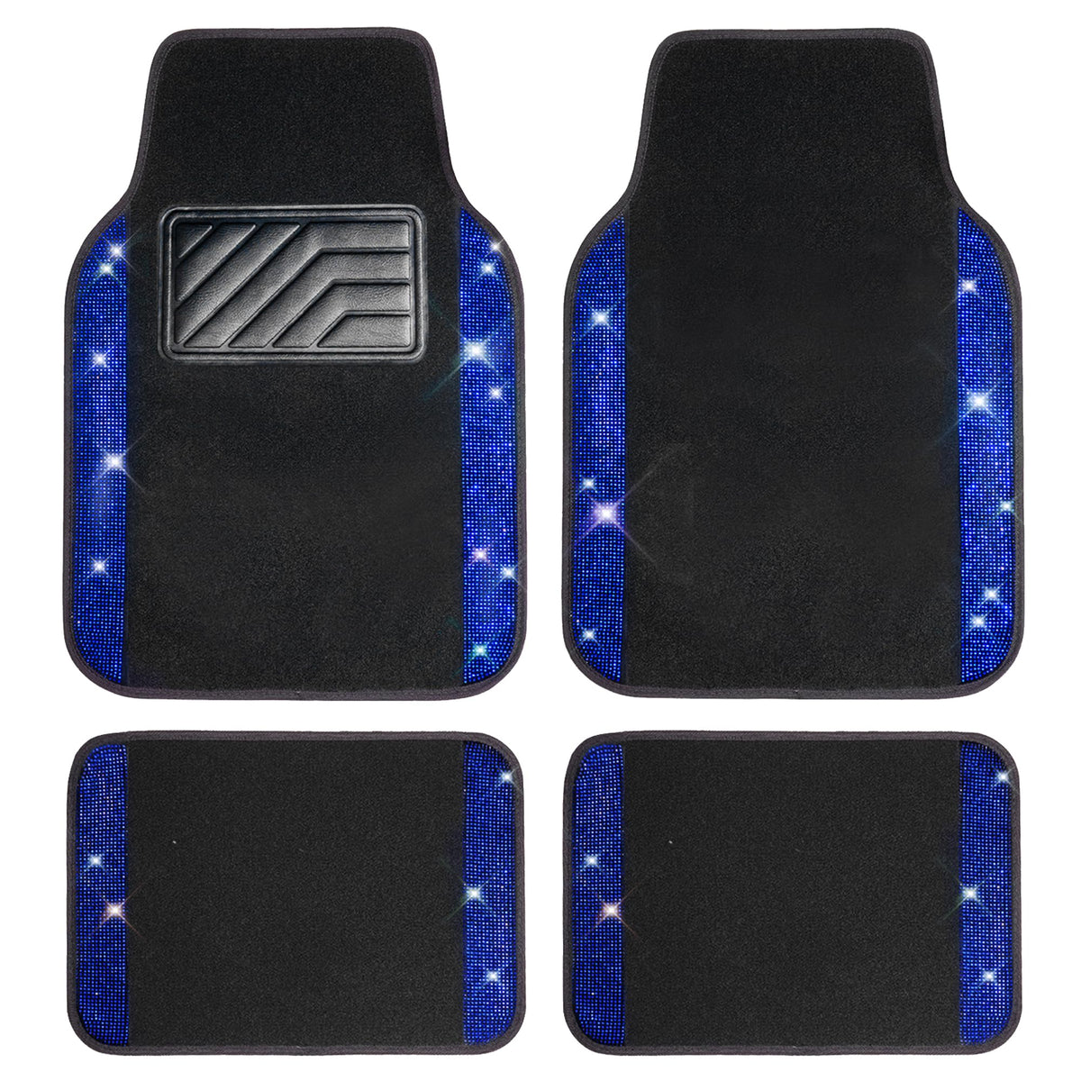 CAR PASS front mat overview showing sparkly rhinestones and coverage benefit