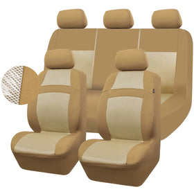 CAR PASS front view of full seat covers showing pure beige color and tailored fit benefits
