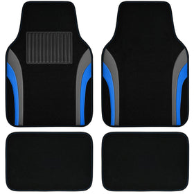CAR PASS front mats laid flat showing sporty black and blue finish and protection