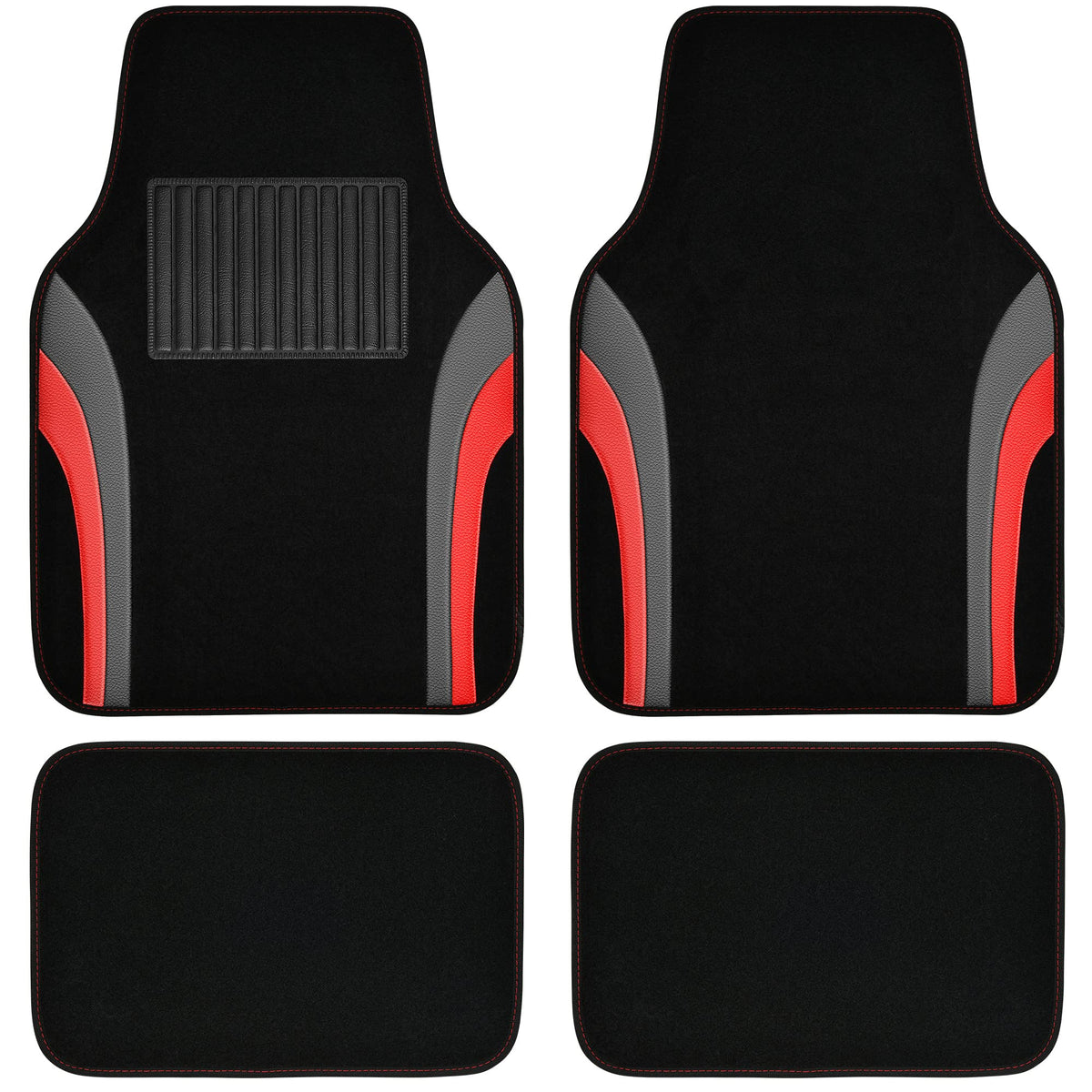 CAR PASS front mats displayed on floor showing sporty black and red style and protection