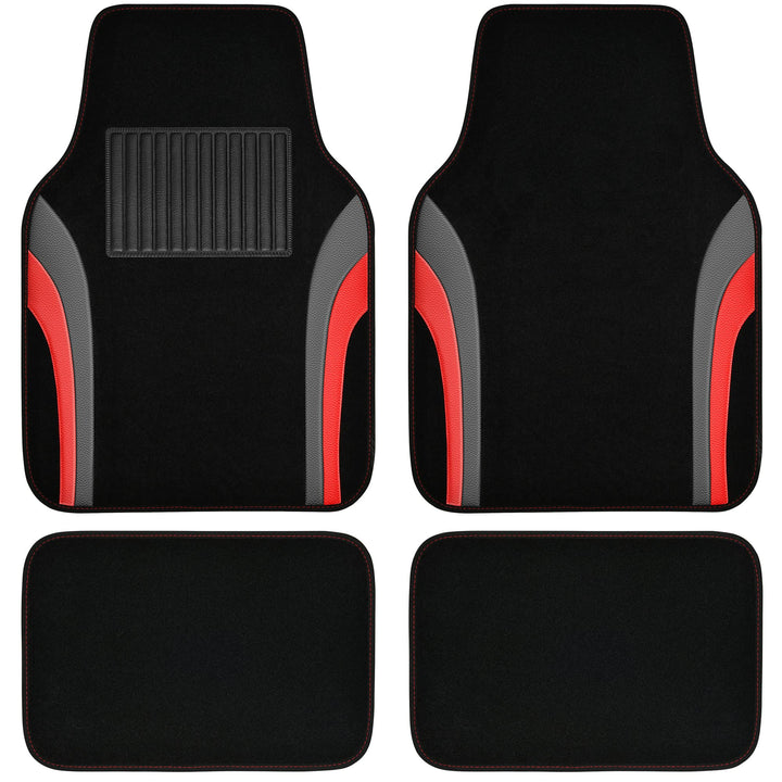 CAR PASS front mats displayed on floor showing sporty black and red style and protection