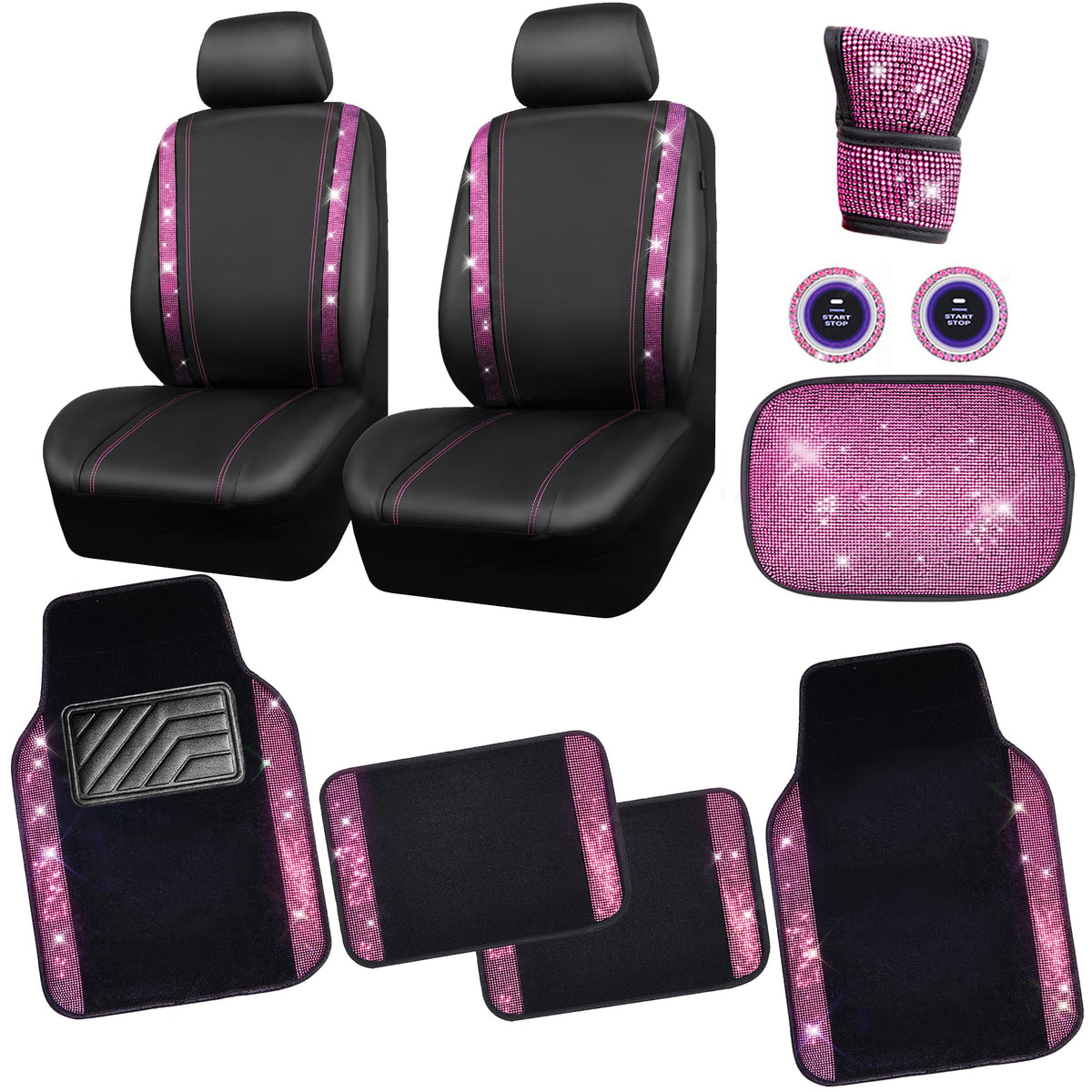 CAR PASS front seat cover and console showing coordinated sparkle and protective coverage