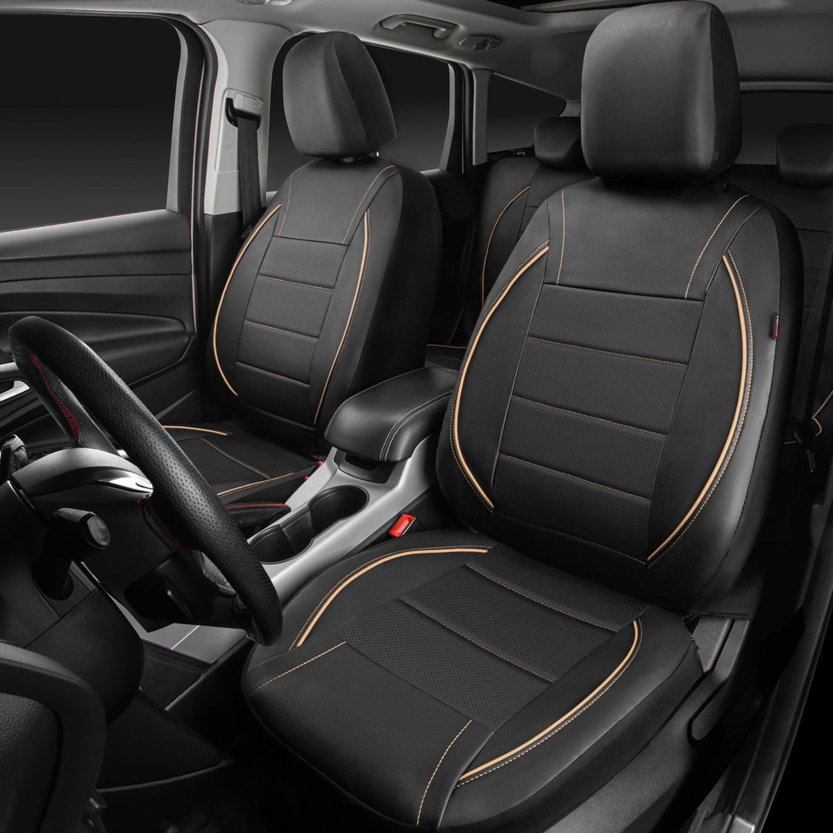 CAR PASS close-up of PU leather texture and stitching, shows durable finish