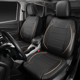 CAR PASS close-up of PU leather texture and stitching, shows durable finish
