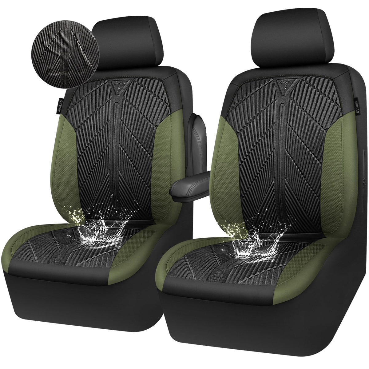 CAR PASS front view showing olive green fit and protection