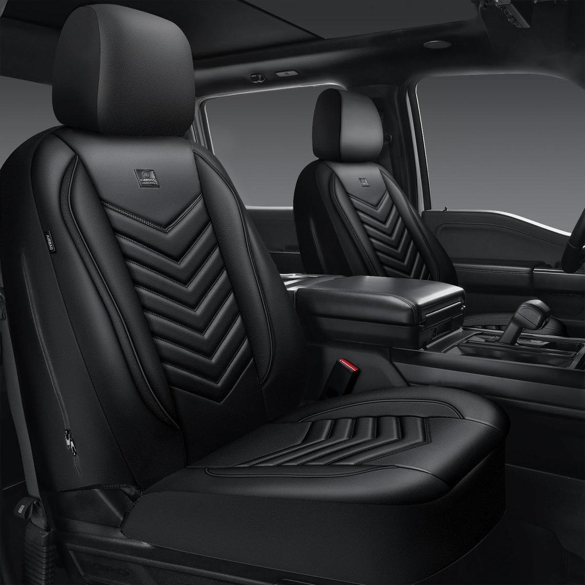 CAR PASS front seat cover full front view showing clean protection