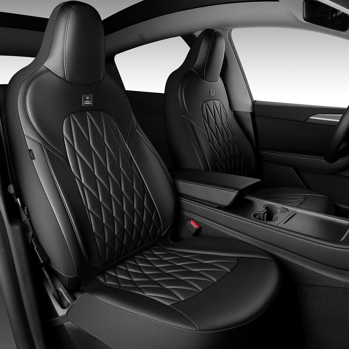 CAR PASS front seat cover full view showing sleek black protection and modern look