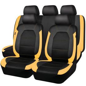CAR PASS front seat cover overview showing stylish black and yellow protection