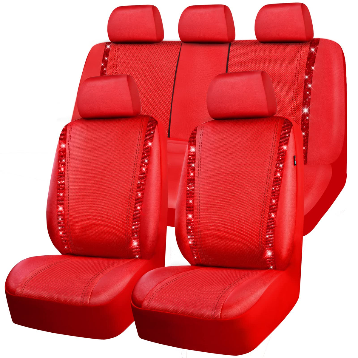 CAR PASS front seat cover full view showing red sparkle and stylish protection