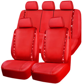 CAR PASS front seat cover full view showing red sparkle and stylish protection