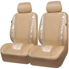 CAR PASS front seat covers packaging showing beige set and benefits
