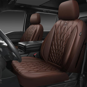 CAR PASS front view showing brown faux leather covers and luxury finish, protects seats