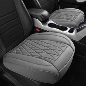 CAR PASS front view showing both gray leather seat covers and neat protection